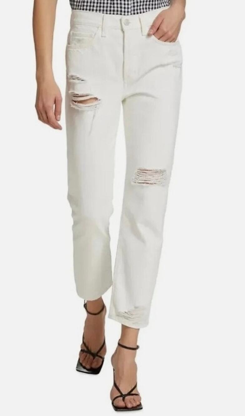 Joe's Jeans Women's The Scout Mid Rise Slim Tomboy Crop Distressed White Size 25